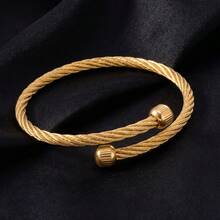 18K Gold Twisted Cable Cuff Bracelet For Women Men, Minimalist Adjustable Open Bangle, Jewelry Gift - Gold - View 1