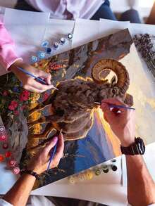 1pc Oil Painting By Numbers Kit, Goat DIY Art & Craft, Home Wall Decor, Canvas Oil Painting Decoration, Holiday Gift Includes Paintbrushes And Paints. - Sets - View 3