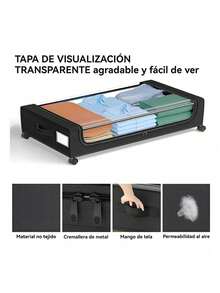 Contenedores de almacenamiento con ruedas para debajo de la cama (paquete de 2) con divisores y tapas transparentes; organizadores XXL de 95 L; ideales para ropa (negro). - Negro - Ver 13