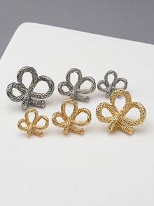 6pcs French Textured Woven Bow Metal Buckle, Gold & Silver Dual Color Detachable Decorative Buckle For Trench Coat, Cardigan, Sweater, DIY Accessories - Multicolor - View 9