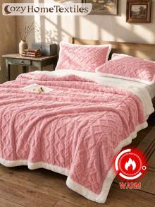 1pc Pink Taffeta Trim Plush Blanket, Solid Color Ultra Soft Lightweight Warm Blanket, Easy Care, Home Essential, Home Textile, Multiple Colors And Sizes Available, Sofa Multi-Purpose Blanket, Autumn Home Decor - Pink - View 8