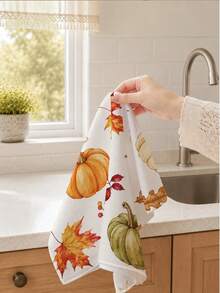 2PCS Kitchen Towels Autumn Pumpkin Leaf Seamless Pattern, Minimalist Style Superfine Microfiber Material Soft Kitchen Towels Dish Cloths, Hand Towels, Tablecloths, Kitchen Decor, Kitchen Cleaning, Bathroom Cleaning, Holiday Party Decor, Kitchen & Bathroom Supplies Home Essentials, Home Decor, Housewarming Gift - White - View 8