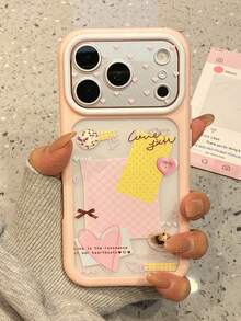 1pc Korean Style Niche Pink Heart Polka Dot Dessert Label Phone Case Compatible With Iphone 17 Pro Max, 16 Pro, 15/14 Pro, Full Coverage Anti-Drop Protective Cover, New Trending - Multicolor - View 1