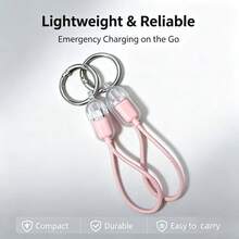 手錶用便攜式鑰匙圈充電線，磁吸快充數據線附掛繩，Type-C，連接穩定，即插即用 - 粉色 - 查看 1