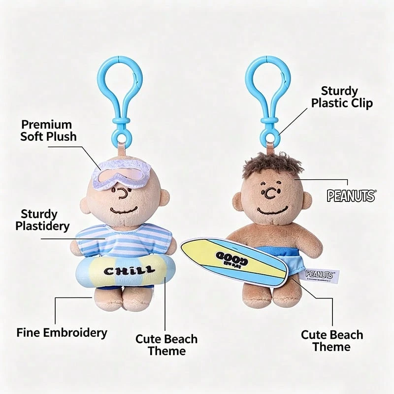 Miniso 1個 Franklin/Charlie Brown 海洋主題系列毛絨吊飾,柔軟材質,適合裝飾背包與鑰匙圈 - 彩色 - 查看 1