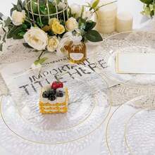 Luxury Gold Rim Design Dinner Plates, Elegant Dinnerware Set, Decorative Dessert Plates For Wedding Party, Christmas, Birthday, Family Dinner, Restaurant Table Decor, Modern Home Tableware - Multicolor - View 5