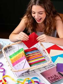 10/20/30/40pcs Stationery Set, Mini Wavy Edge Blank Greeting Cards & Colored Western Envelopes, Self Adhesive Seal Note Cards, Mixed Multi Colors Red Green Pink Ivory Purple Blue Gold Orange Kraft Brown For Party Invitation Gift Message - Multicolor - View 2