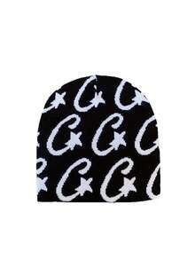 1pc - Letter-Style All-Purpose Warm Hat For Autumn And Winter, Street Hip-Hop Short-Topped Jacquard Wool Hat, Outdoor Knitted Hat - Letter Jacquard Hat - View 6