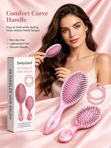 4 PCS Marble Pattern Dual-Use (Dry/Wet) Fluffy Non-Tangling Smooth Hair Comb For Ladies, Massage Comb With Air Cushion, Hairbrush Set, 2 Bracelets - Multicolor - View 8