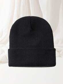 1pc Unisex Outdoor Sports Autumn/Winter Warm Thin Knit Beanie Hat, Solid Color Black/Red, Suitable For Skiing, Travel And Daily Wear - 1PCS - View 4