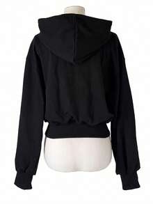 Vintage Printed Distressed Zip-Up Hoodie - Black - View 3