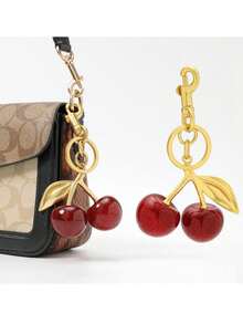 1pc Unique Shiny Cherry Shaped Pendant, Keychain Pendant, Cherry Decor Keychain With Buckle, Suitable As Bag Accessory, Bag Charm, Travel Portable - View 3