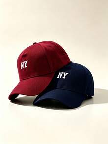 1pc NY Letter Embroidered Baseball Cap Structured Hard Crown Adjustable Cotton Casual Sports Sun Hat For Men Women - Multicolor - View 3