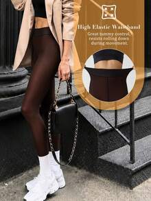 New Women's Winter Single Piece 220g Warm Shaping Mid-Waist Leggings Sexy Sheer Slim Fit Base Layer High Elasticity Comfortable - Chocolate Brown - View 3