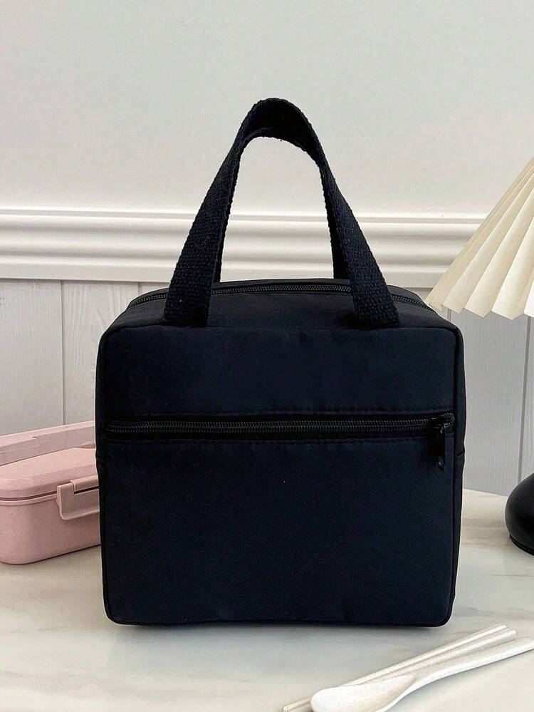 Portable Insulated Lunch Bag, Bento Thermal Bag, Thickened Cute Pure Black Lunch & Fruit Bag For Students - Black - View 1