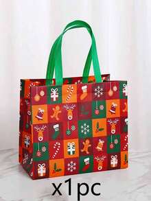 4pcs Christmas Plaid Pattern Gift Tote Bags, Reusable Shopping Bags, Christmas Holiday Gift Party Supplies - Multicolor - View 9