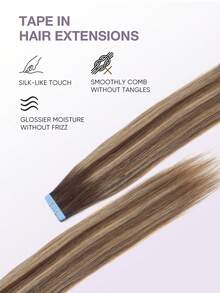 20pcs Tape-In Hair Extensions, 100% Human Hair, 14-22 Inches, Seamless Double-Sided Tape, Invisible Tape-In Hair Extensions, Straight Hair, Suitable For Party And Daily Wear - S4/18 - View 4