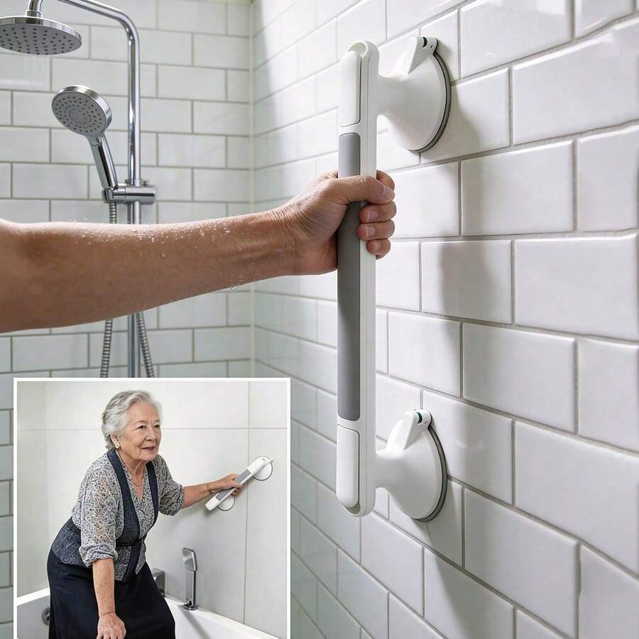 Elderly Home Safety Grab Bar, No Drilling, Non-Slip Suction Cup Design, Reusable, Suitable For Tile, Glass And Hard Plastic Surfaces, Suitable For Bathroom, Toilet, Living Room, Kitchen