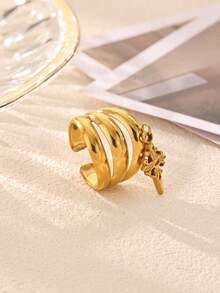 1Pc Vintage Triple Band Open Ring With Cross Charm, Stainless Steel Ring, Gold Ring, Edgy Punk Style Jewelry For Party, Christmas Gift - Multicolor - View 7