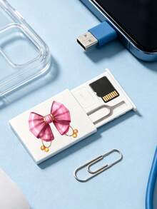 Bowknot 2D Printed Card Holder, SIM Card Pin Slot, Comes With SIM Card Pin. Cherry Printed Portable SIM Card Storage Box, Phone Card Holder, SIM Card And SD Card Storage Box, Travel Storage Box, Compact And Lightweight, Anti-Loss And Durable, Anti-Drop And Durable, Suitable For Smartphones, Tablets And Other Devices, Can Store SIM Card/SIM Card Pin, Ideal Choice For Storing Backup SIM Card When Changing Phone Number. Back To School Season, Graduation Season, Teacher's Day, Birthday Gift - Multicolor - View 4