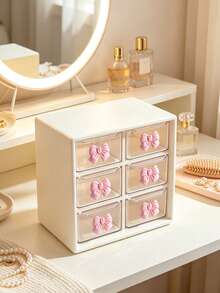 Drawer-Style Mini Cosmetic Organizer, Featuring Various Colored Bows, Transparent Plastic Stackable Storage Boxes, Multiple Designs, And Multiple Compartments. Suitable For Desktops, Offices, And Bedrooms, With A Smooth, Easy-To-Clean Surface. - Multicolor - View 4