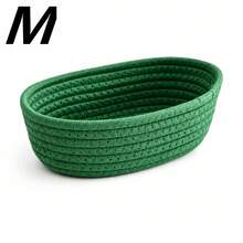 1pc/3pcs Large Capacity Oval Hand-Woven Storage Basket, Bohemian Style Woven Rope Storage Bucket, Suitable For Kitchen, Bathroom, Bedroom, Living Room, Dorm, Desk, Vanity, Multi-Functional Decorative Home Storage Basket, Can Store Snacks, Toiletries, Cosmetics, Toys And Miscellaneous Items - Green - View 9