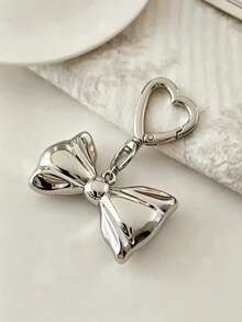 1pc Korean Ins Style Silver Bowknot Keychain Heart Pendant Niche Design Bag Accessory - Multicolor - View 5