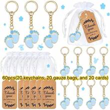60 Piezas/Set de Llaveros con Huellas, Incluye 20 Llaveros con Huellas, 20 Bolsas de Gasa Transparentes y 20 Tarjetas de Agradecimiento, Adecuado para Regalos de Cumpleaños, Regalos de Fiesta y Regalos de Retorno para Invitados - Ver 8