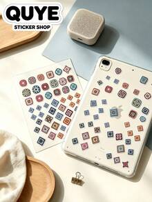 1pc Decorative Sticker, Aesthetic Sticker, Bohemian Geometric Square Pattern, Suitable For Laptop, Phone Case, Camera, Water Bottle, Storage Box, Furniture And Metal Decoration - B - View 2