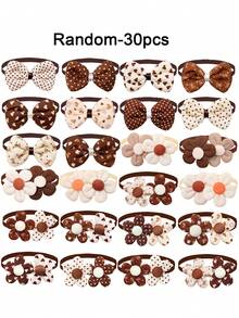 6/10/20/30pcs Random Style Coffee Petal Bowknot Dog Collar, Adjustable Elastic Bowknot Polka Dot Collar, Suitable For Small Dogs And Cats, Yorkshire And Maltese, Party And Daily Decoration - Multicolor - View 18