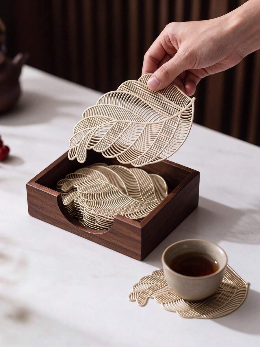 12pcs, Gold Hollow PVC Drink Coasters, Washable Table Accessories, Non-Slip Tableware Mats, Breathable Heat Dissipation Cup Holders, Lightweight And Easy To Store, Suitable For Restaurants, Cafes, Homestays, Compatible With Afternoon Tea, Holidays, Parties, Gatherings, Birthdays, Weddings, Dinner Parties. - Multicolor - View 1