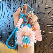 1pc Cream Puff Doll Cartoon Cool Fluffy Girl Keychain Pendant, Bag Charm, Small Gift, Key Ring, Car Key Decoration Accessory - Multicolor - View 4