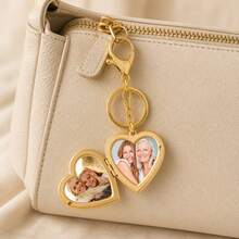 1pc Customized Photo Keychain, Heart-Shaped Keychain, Bag Charm, Mother's Day Gift, Heart Photo Box Keychain, Stainless Steel Laser Engraved Picture Keychain, Stainless Steel Jewelry With Engraved Picture, Commemorative Gift - Gold - View 4