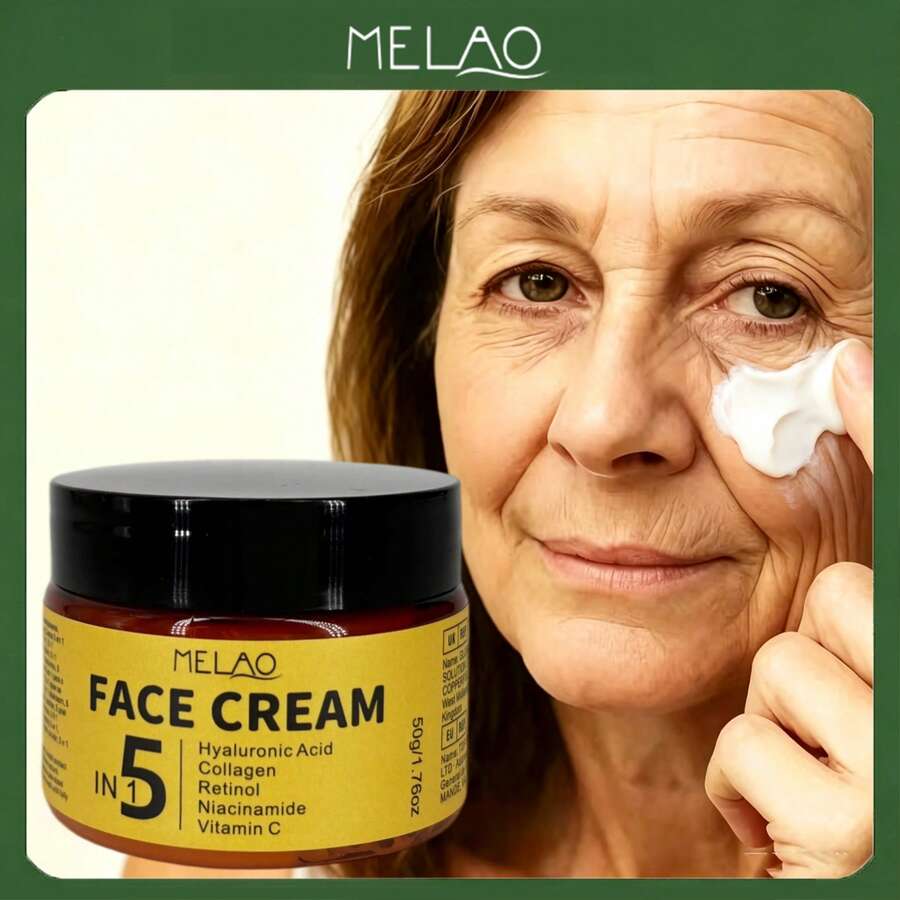 MELAO Crema Facial 5-en-1 50g/1.76oz, Loción Hidratante Facial con Múltiples Ingredientes con Ácido Hialurónico, Colágeno, Retinol, Niacinamida, Vitamina C, Nutritiva e Hidratante, Crea una Textura de Piel Suave y Firme, Adecuada para el Cuidado Facial Diario - 50 g - Ver 1