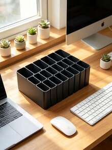 Cable Storage Box, Multi-Grid Plastic Charger Cable Rack, USB Cable Desktop Wire Management Container, Earphones, Charging Plug, Desktop Accessories Storage Box, Plastic Desktop Wire Management Bracket, Portable Charger Cable, Earphone Plug Storage Container, Office Desk Drawer Accessories Storage Box, Suitable For Office, Home, Bedroom, Desktop Wire Storage Box, Charging Cable And Charger Holder - Multicolor - View 6