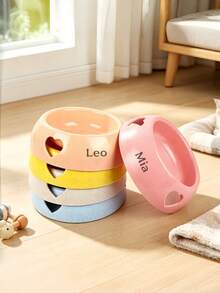 Customized Name Pet Bowl, Heart-Shaped Wheat Straw Cat Food & Water Bowl, Personalized Non-Slip Feeding Dish, Cute Pet Feeding Bowl Suitable For Small And Medium Pets - Multicolor - View 6