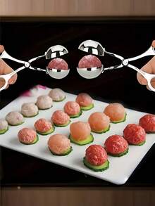 1pc Multifunctional Stainless Steel Meatball Spoon - Household Fish Ball Machine Meatball Squeezer Ice Cream Ball Clip Kitchen Tools Rice Ball Mold - Multicolor - View 10