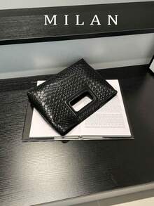 編織紋理信封包女款 2026新款手拿包 高端品質小眾女士超薄腋下包 大容量純色手提包 - 黑色 - 查看 2
