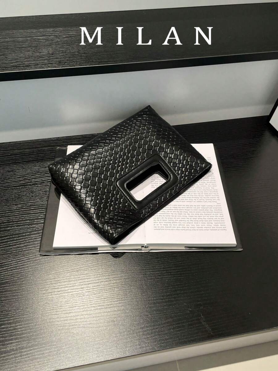 編織紋理信封包女款 2026新款手拿包 高端品質小眾女士超薄腋下包 大容量純色手提包