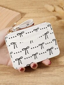 Fashion Bow Print Zipper Closure Women's Coin Wallet, Lightweight And Portable Cash, Credit Card, Coin Card Bag, Suitable For Outdoor And Travel - Pink - View 12
