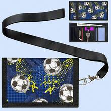 1pc Soccer Tri-Fold Youth Wallet, Neck Hanging Wallet, Gift For Boys And Girls, Suitable For Daily Use - Multicolor - View 1
