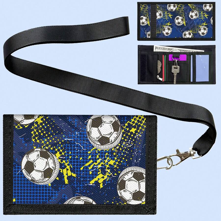 1pc Soccer Tri-Fold Youth Wallet, Neck Hanging Wallet, Gift For Boys And Girls, Suitable For Daily Use - Multicolor - View 1