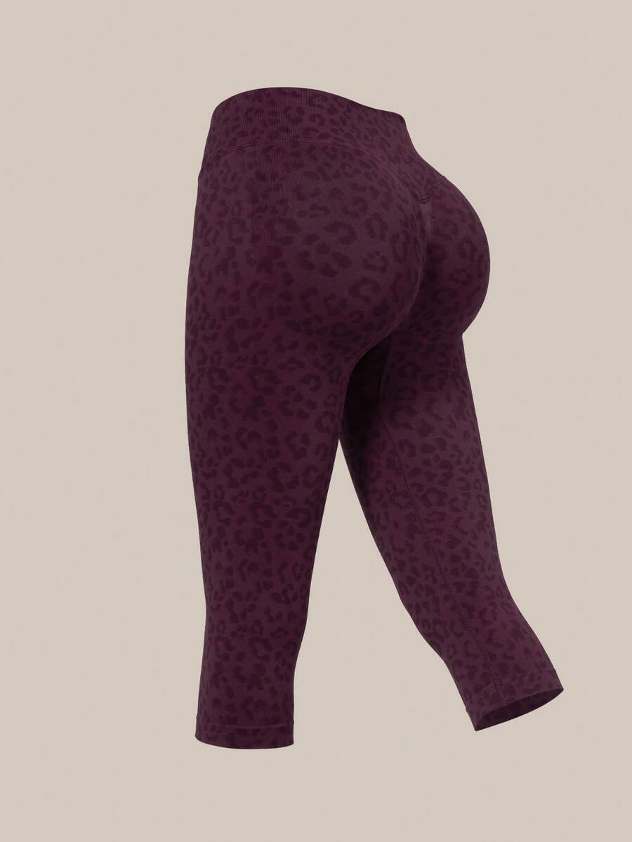 TimeOff Women's 1pc Leopard Print Tummy Control Butt Lifting Slim Fit Sports Mid-Length Shorts - Purple - View 1