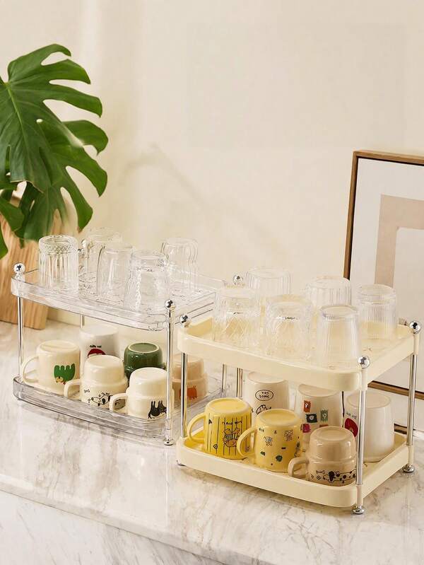 1pc Beige Transparent Kitchen Cup Drain Rack Cup Holder Cup Drain Rack Storage Rack Cup Holder