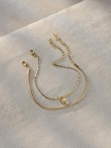 2pcs Layered Delicate Luxury Star Moon Square Pendant Bracelet, Suitable As Gift For Girls - Yellow Gold - View 5