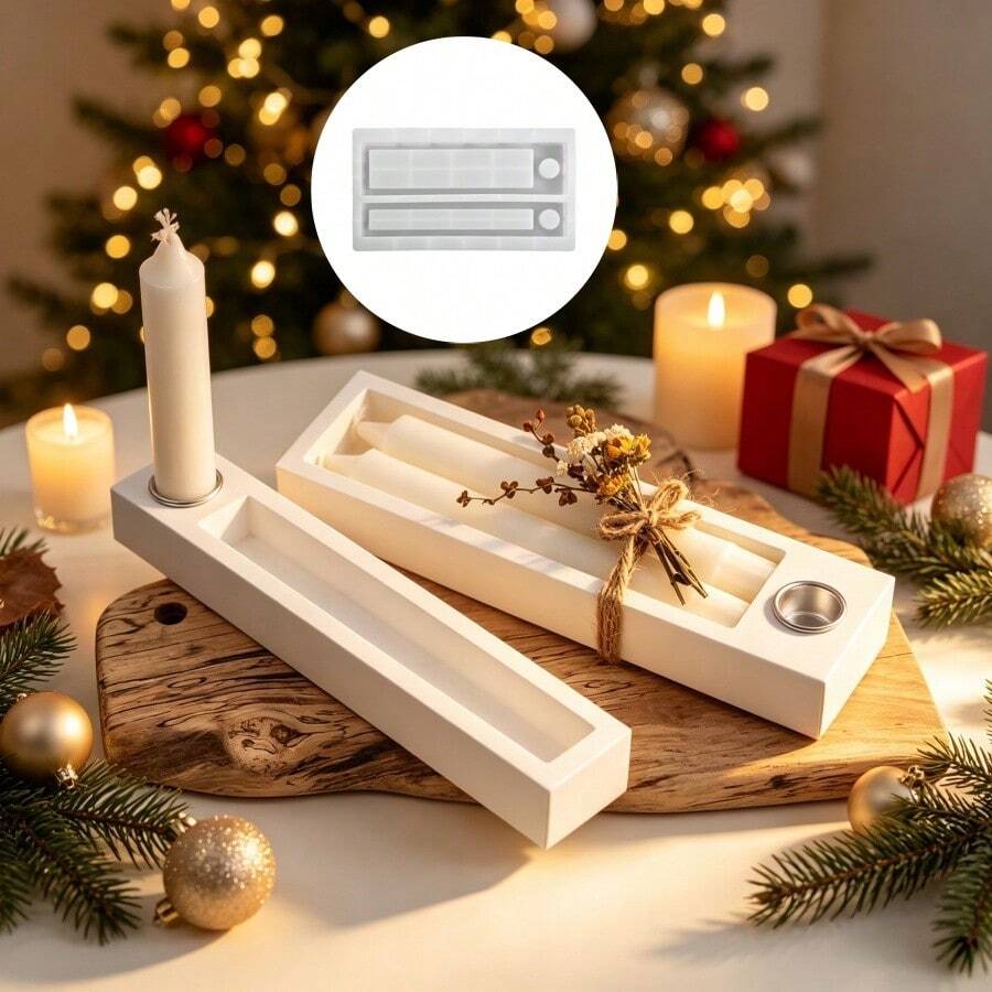SILIKE LUFEI 1pc Christmas Double Candle Storage Ornament Silicone Mold, Suitable For Making Resin, Plaster, Candle, Aromatherapy Products, Home Decor Display Silicone Mold - Double-wick Long Candle Mold - View 1