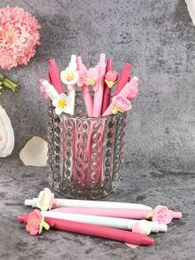 5/1pc 3D Cute Flower Neutral Pens, Cherry Blossom/Peach Blossom Pens, Creative Cute Flower Click Pens, High-Quality Student Neutral Pens & Ballpoint Pens, Back To School Gift For Students And Friends - Multiple Styles - View 5