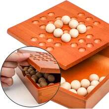 Wooden Solitaire Board Game, Classic Single Player Puzzle Game, Educational Puzzle Toy - Multicolor - View 6