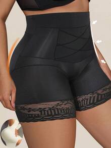 Plus Size Seamless High Waist Tummy Control Lace Shaping Panties Postpartum Slimming Butt Lifting Women's Underwear - Black - View 3