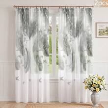 FLYINGCURTAINS Lightweight Semi Blackout Curtains With Tropical Rainforest Pattern Filter Curtains For Privacy Protection, Thin Gauze Curtains, Pole Bag Style Soft Curtains Suitable For Bedroom And Living Room Decoration - Grey - View 9